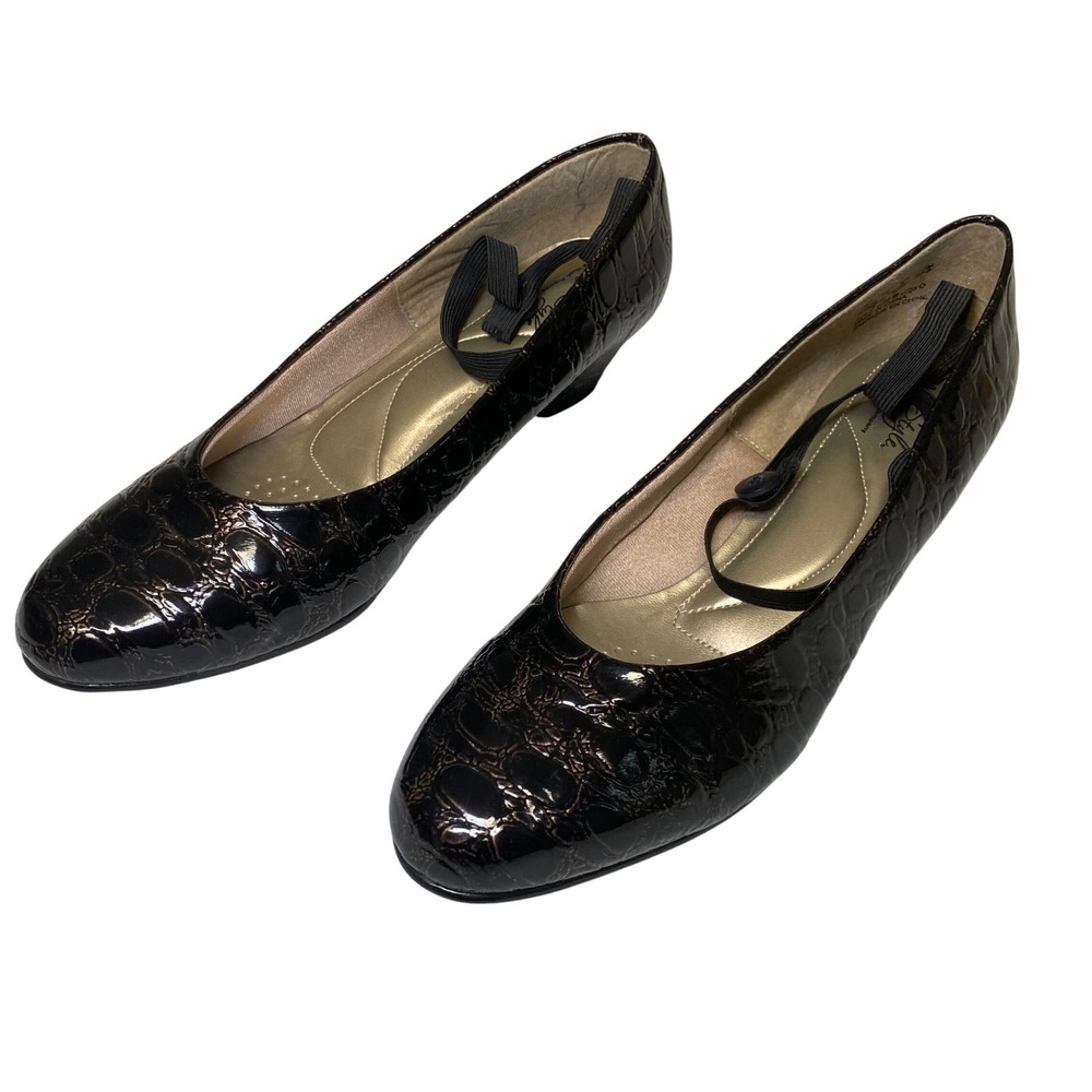 Soft Style by Hush Puppies Black Patent Croc Print Mary Jane Pumps Women's 10 W